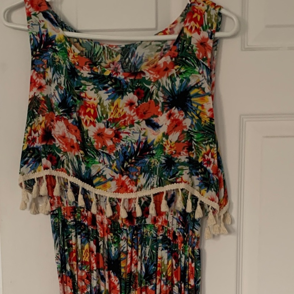 Floral Sleeveless Dress with Tassel Trim